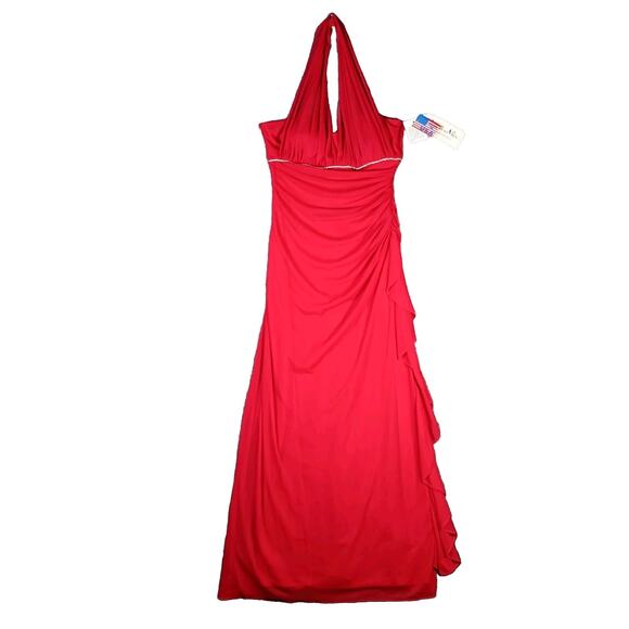 Red Halter Formal Gown Blondie Nites by Linda Bernell Size 13 Prom HOCO - Picture 1 of 16